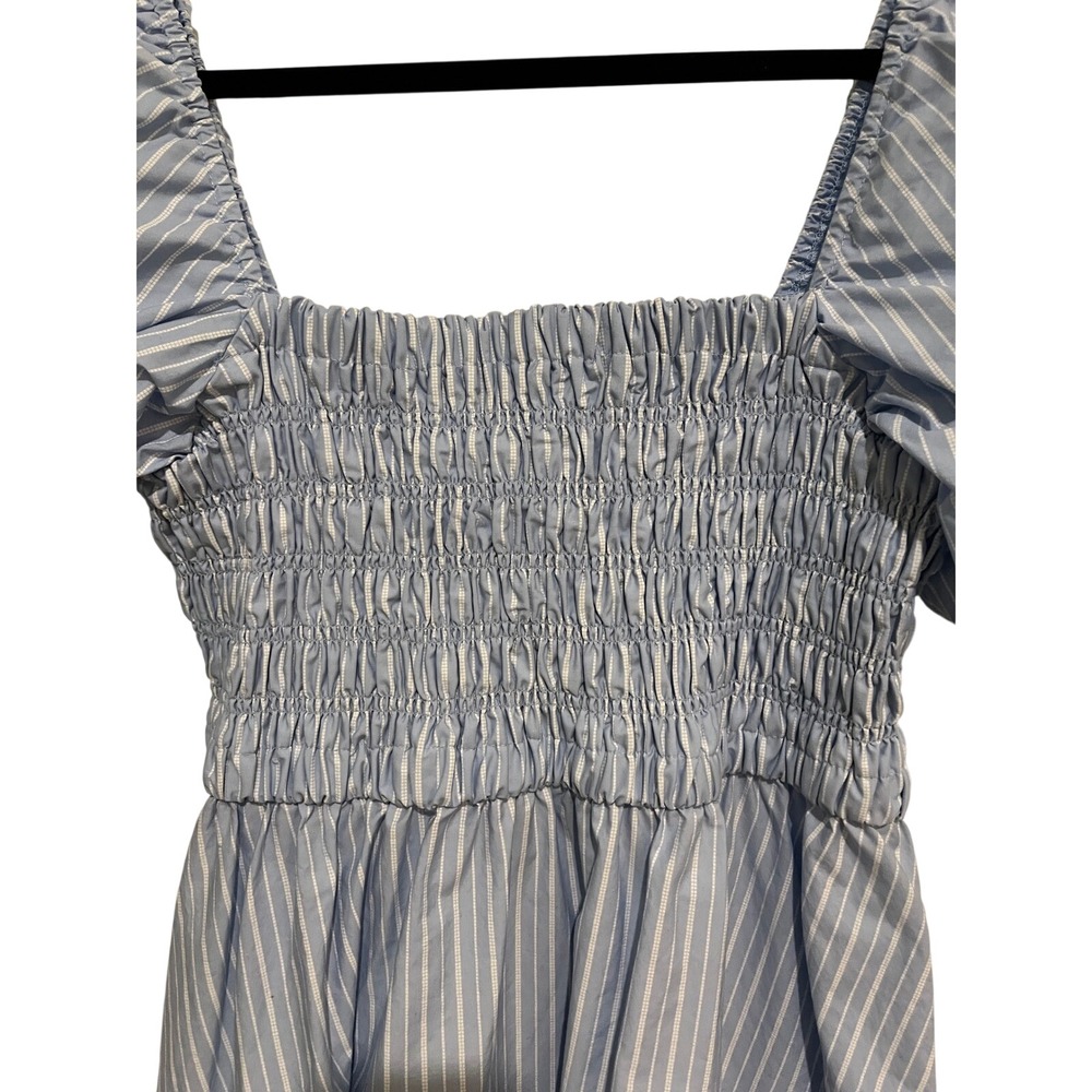 Celebrity Pink Womens XL Blue White Striped Smocked Puff Sleeve Mini Dress - Picture 3 of 9
